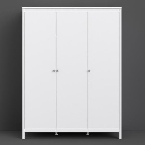 Product photograph of Macron Wooden Triple Door Wardrobe In White from Furniture in Fashion