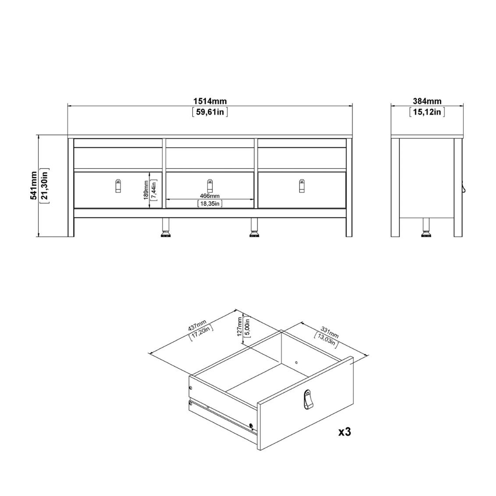 Macron Wooden TV Stand With 3 Drawers In Cashmere