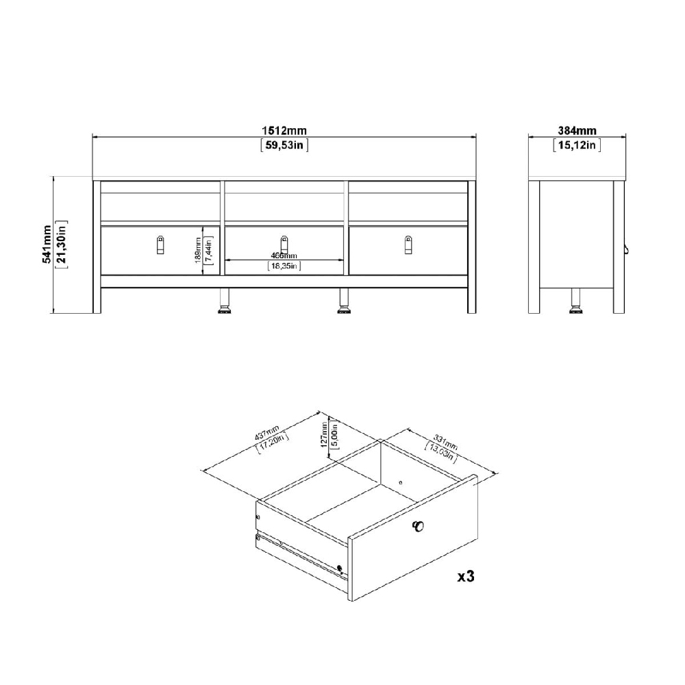 Macron Wooden TV Stand With 3 Drawers In Oak