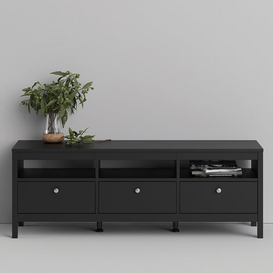 Product photograph of Macron Wooden Tv Stand In Matt Black With 3 Drawers from Furniture in Fashion