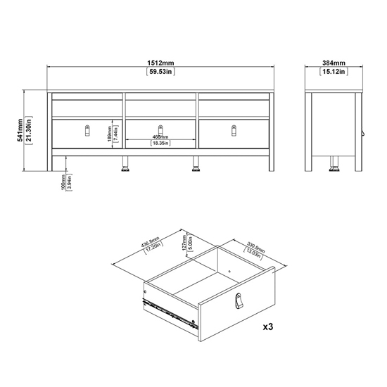 Macron Wooden TV Stand With 3 Drawers In White