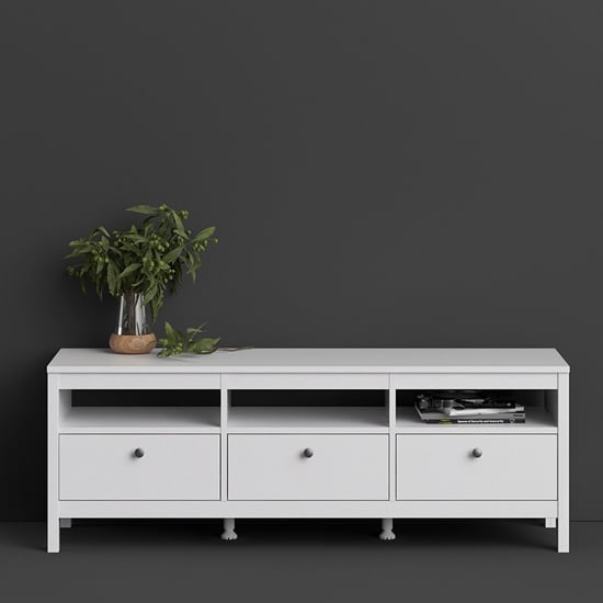 Read more about Macron wooden tv stand with 3 drawers in white
