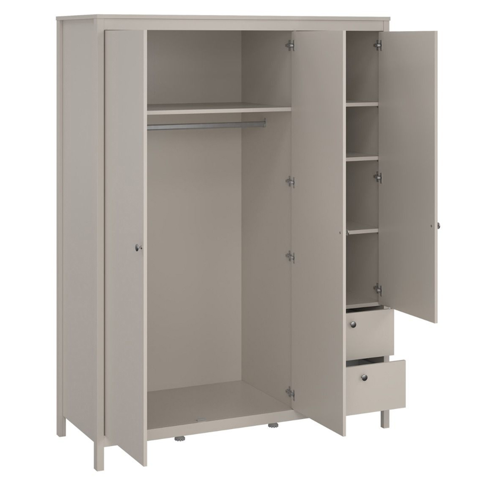 Macron Wooden Wardrobe With 3 Doors 2 Drawers In Cashmere