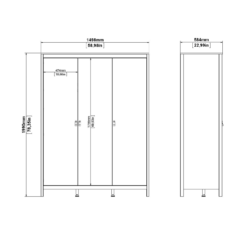 Macron Wooden Wardrobe With 3 Doors In Oak