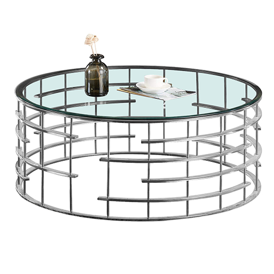 Macsen Clear Glass Coffee Table Round With Silver Frame