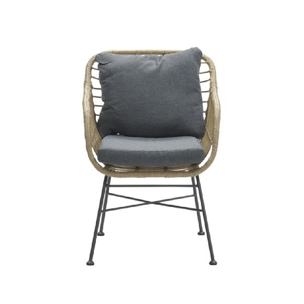 Macy Natural Rattan Garden Dining Chairs With Cushion In Pair