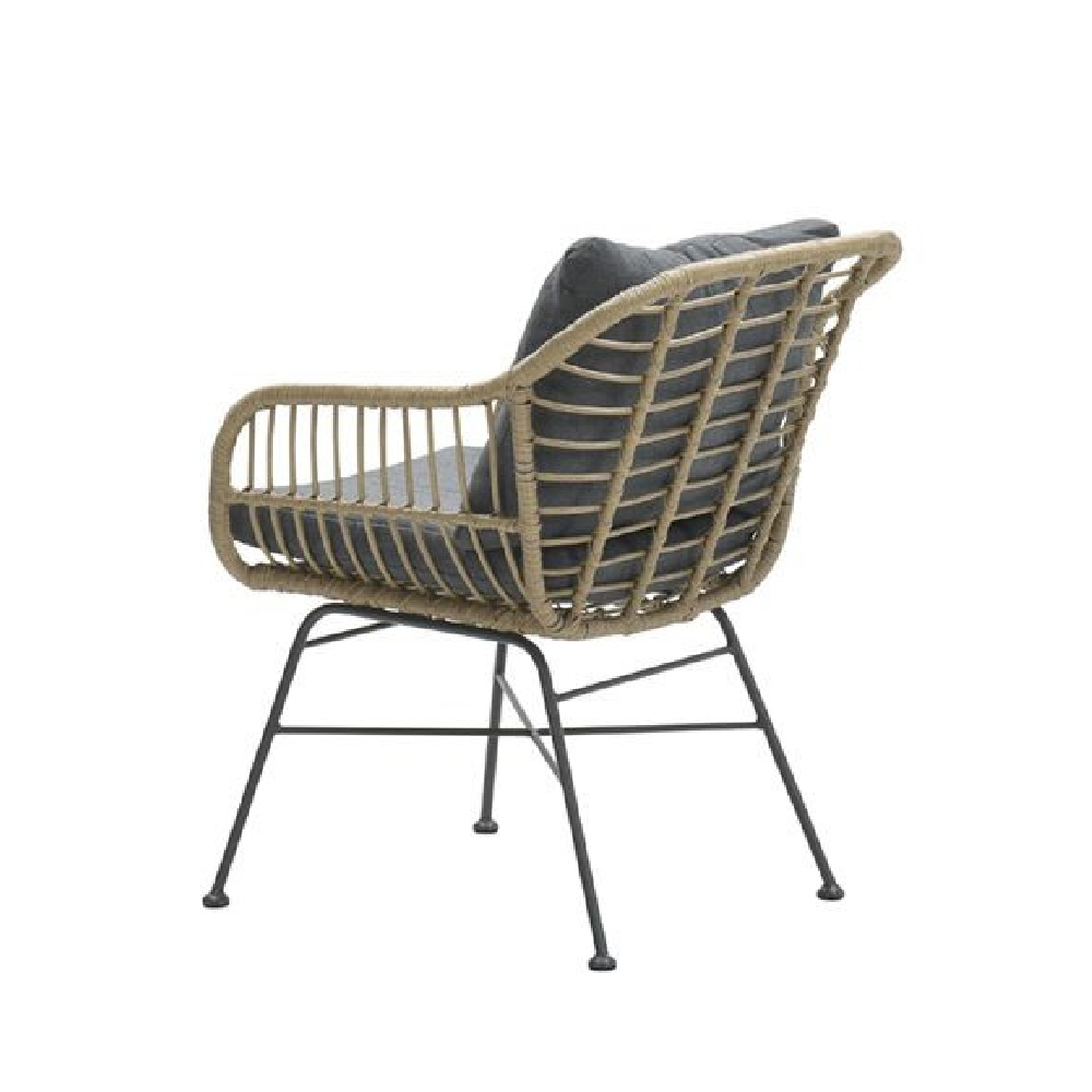 Macy Natural Rattan Garden Dining Chairs With Cushion In Pair