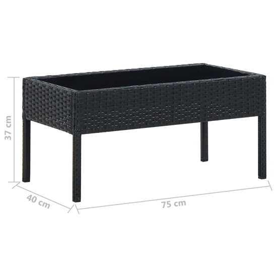 Macy Rattan Garden Coffee Table Large In Black With Glass Top