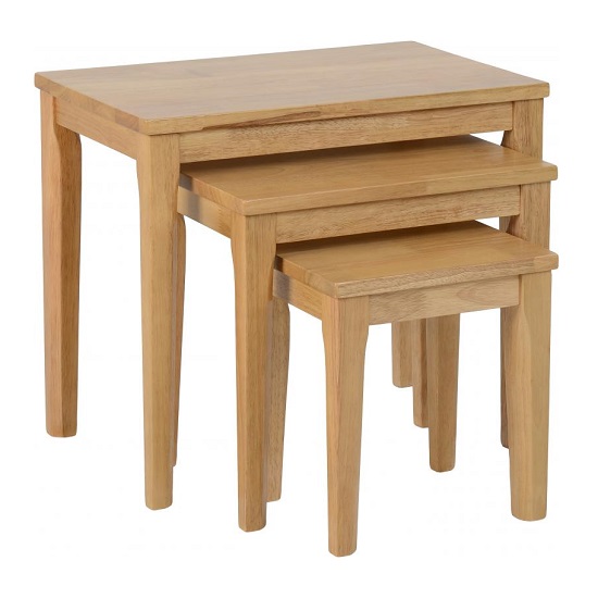 Photo of Macy wooden nest of tables in oak varnish effect