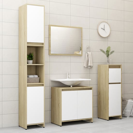 Madden Wooden Bathroom Furniture Set In White And Sonoma Oak_1