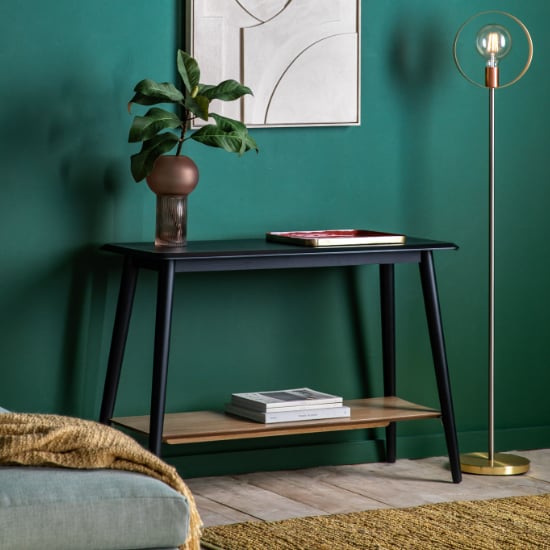 Photo of Maddux rectangular wooden console table with shelf in black