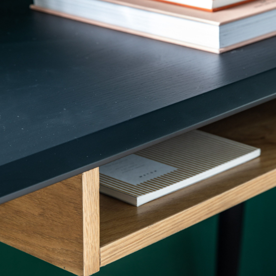 Maddux Wooden Rectangular Laptop Desk With Shelf In Black
