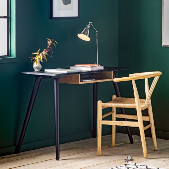 Product photograph of Maddux Rectangular Wooden Study Desk With Shelf In Black from Furniture in Fashion