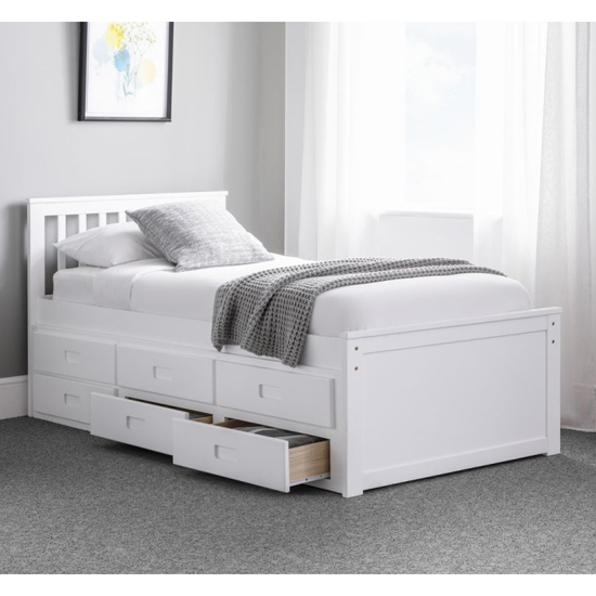 Maeko Captains Single Bed In White With Underbed And Drawers