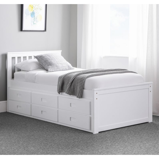 Maeko Captains Single Bed In White With Underbed And Drawers