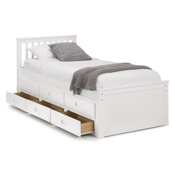Maeko Captains Single Bed In White With Underbed And Drawers