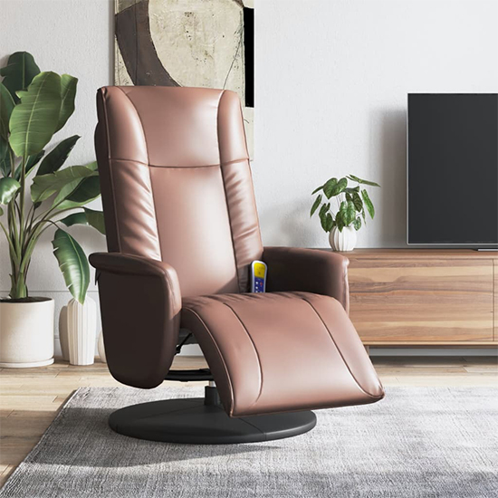 Product photograph of Madera Faux Leather Recliner Chair With Footrest In Brown from Furniture in Fashion