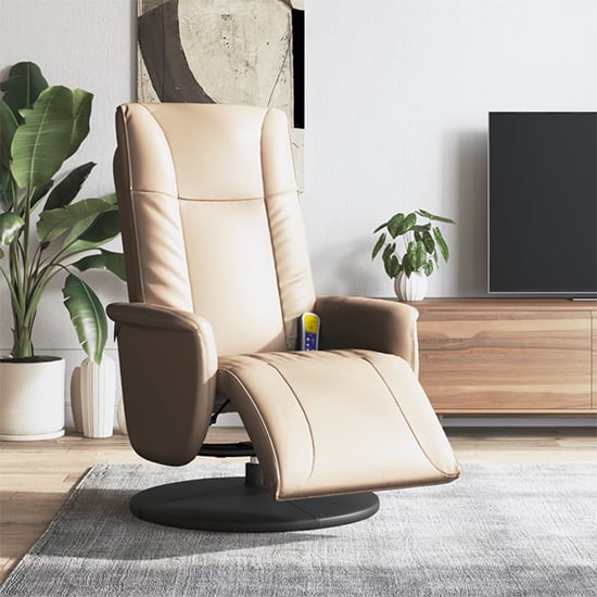 Product photograph of Madera Faux Leather Recliner Chair With Footrest In Cappuccino from Furniture in Fashion