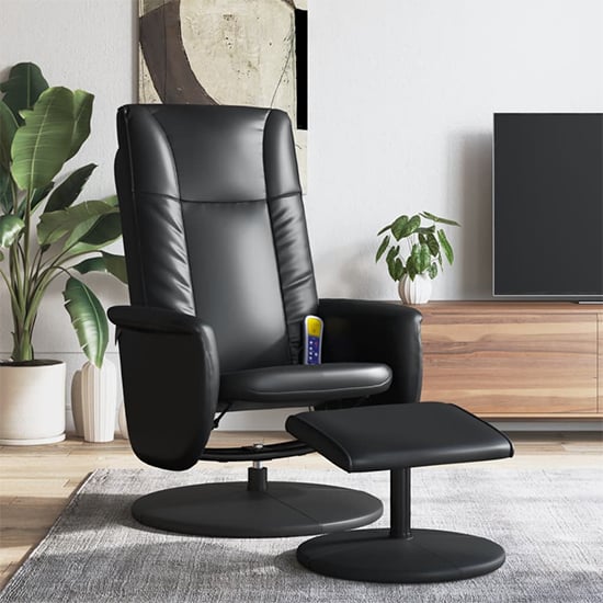 Product photograph of Madera Faux Leather Recliner Chair With Footstool In Black from Furniture in Fashion