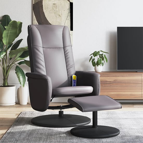 Product photograph of Madera Faux Leather Recliner Chair With Footstool In Grey from Furniture in Fashion