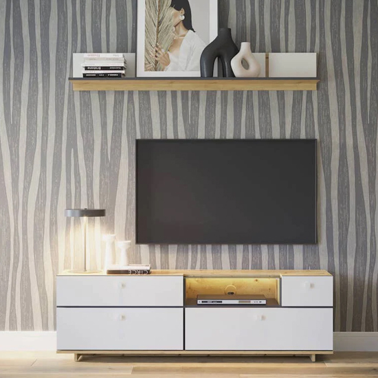 Madera Wooden Wall Shelf In Artisan Oak And Alpine White