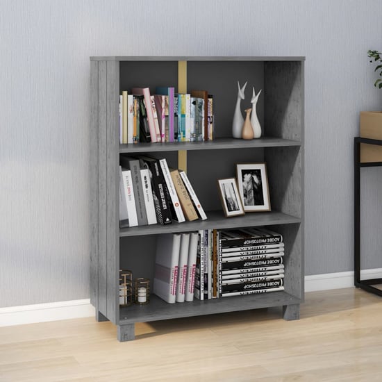 Read more about Madesh wooden bookcase with 3 shelves in dark grey