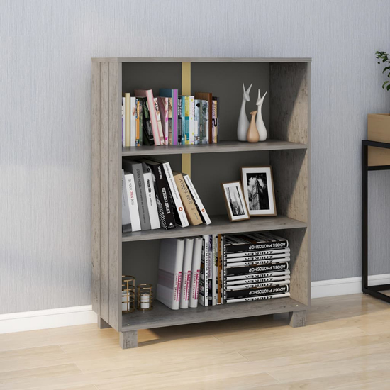 View Madesh wooden bookcase with 3 shelves in light grey