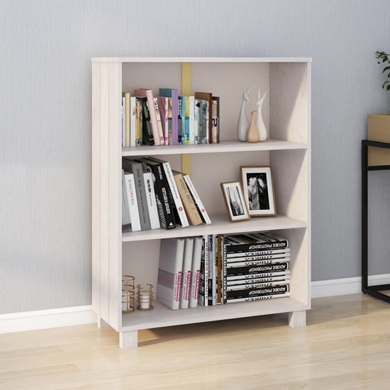 Read more about Madesh wooden bookcase with 3 shelves in white