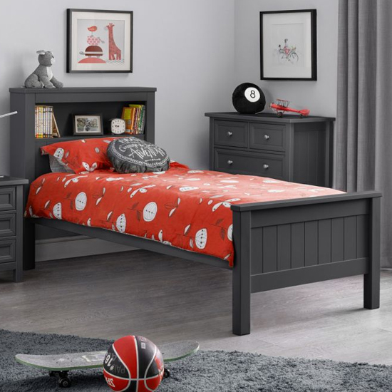 Madge Wooden Bookcase Single Bed In Anthracite
