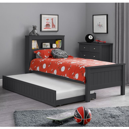 Read more about Madge wooden bookcase single bed with underbed in anthracite