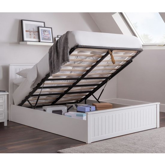 Madge Wooden Ottoman Double Bed In Surf White