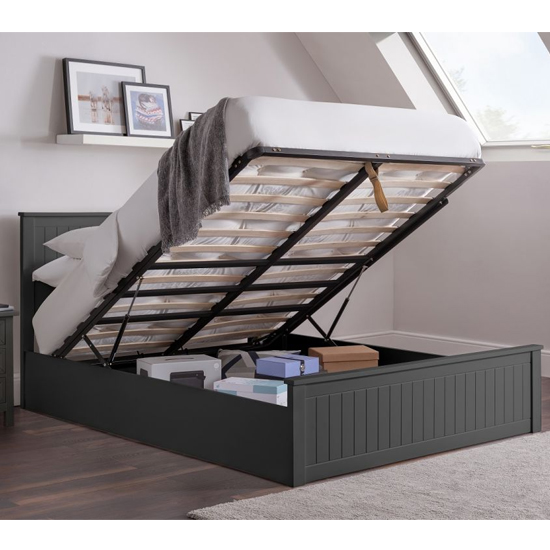 Photo of Madge wooden ottoman king size bed in anthracite