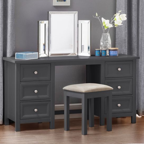 Product photograph of Madge Wooden Dressing Table With Stool In Anthracite from Furniture in Fashion