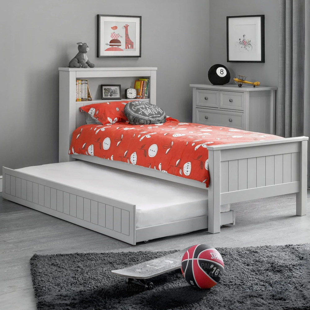 Madge Wooden Single Bed With Bookcase - Dove Grey