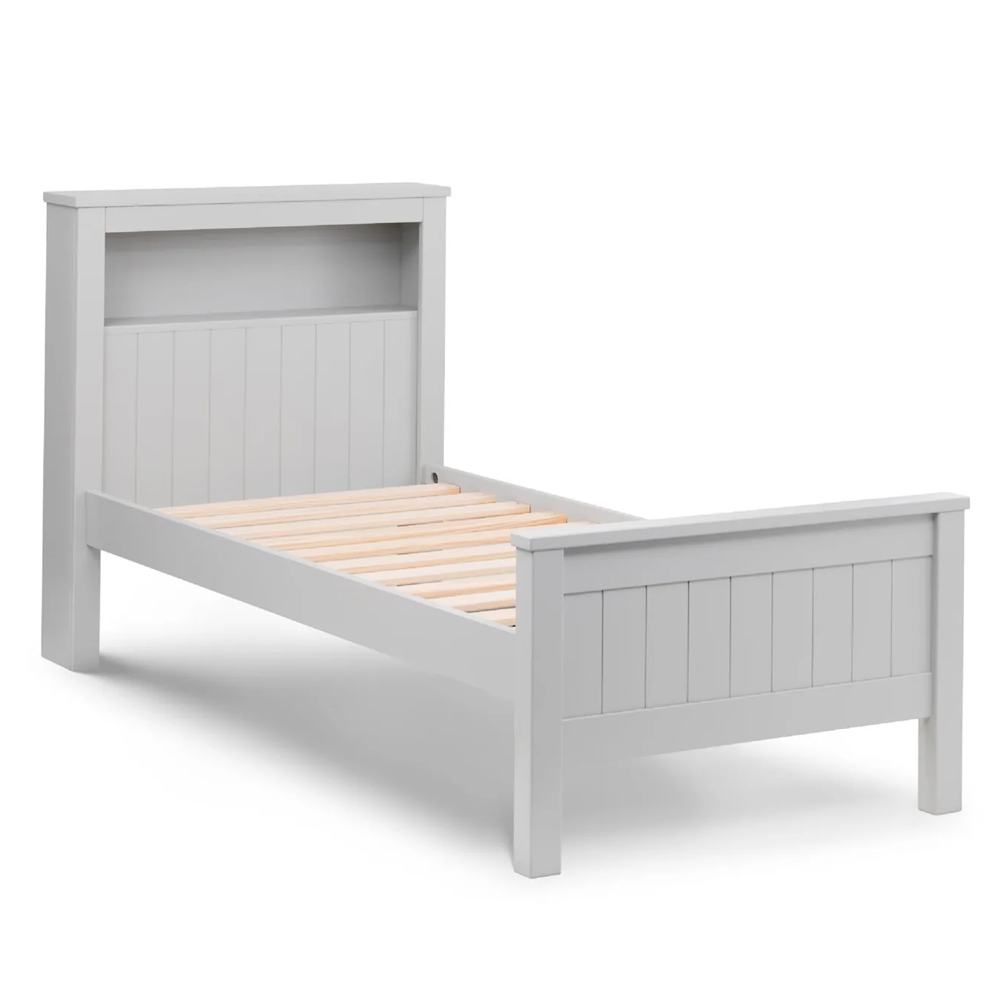 Madge Wooden Single Bed With Bookcase - Dove Grey