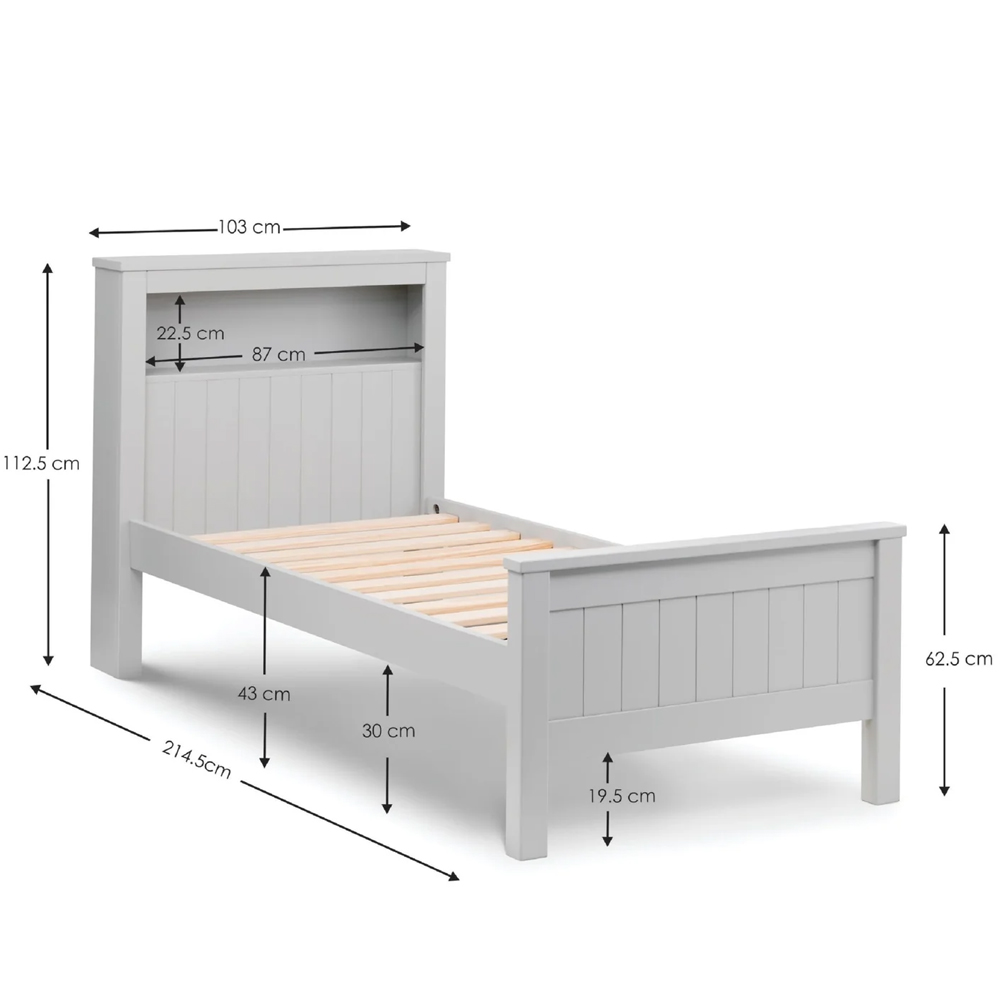 Madge Wooden Single Bed With Bookcase - Dove Grey