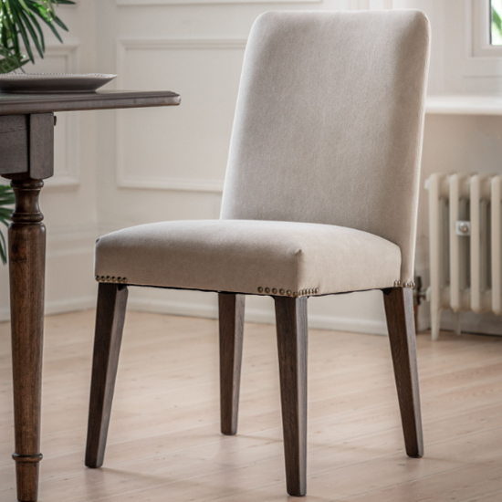 Madisen Grey Fabric Dining Chairs With Brown Legs In Pair