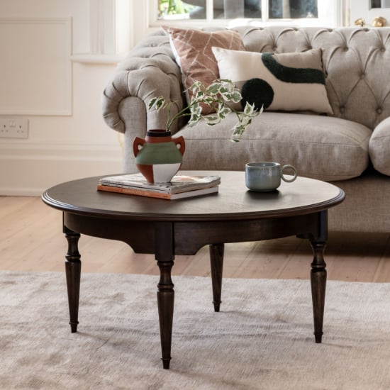 Madisen Wooden Round Coffee Table In Coffee