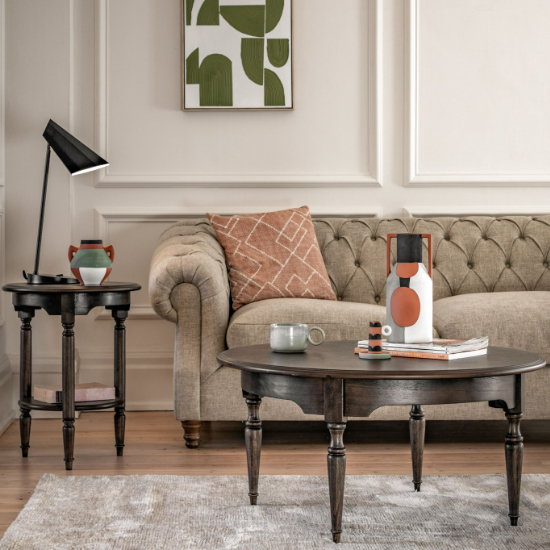Madisen Wooden Round Side Table In Coffee