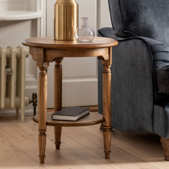 Photo of Madisen round wooden side table in peroba