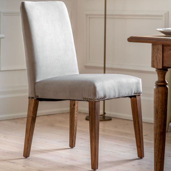 Madisen Taupe Velvet Dining Chairs With Oak Legs In Pair