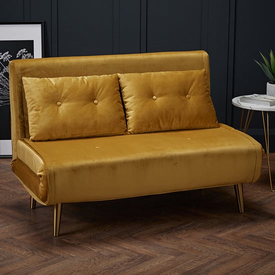 Madisen Velvet Sofa Bed With Gold Legs In Mustard_1