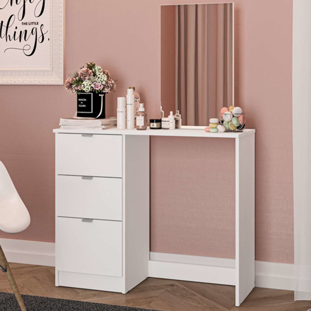 Madisen Wooden Dressing Table With 3 Drawers And Mirror In White