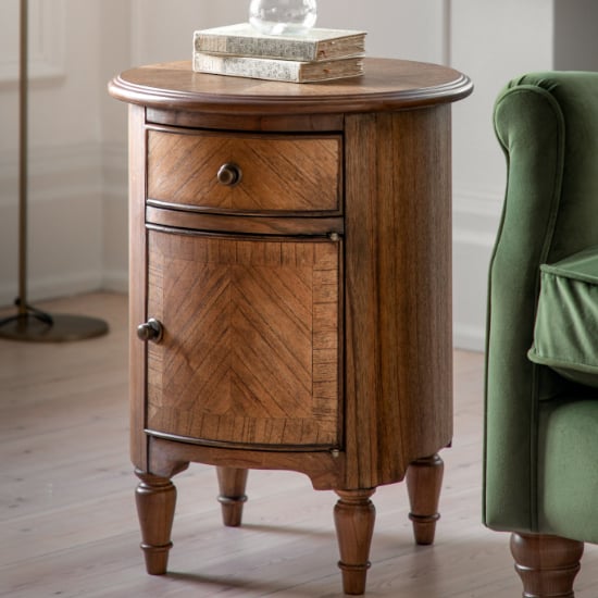 Read more about Madisen wooden side table with 1 door and 1 drawer in peroba