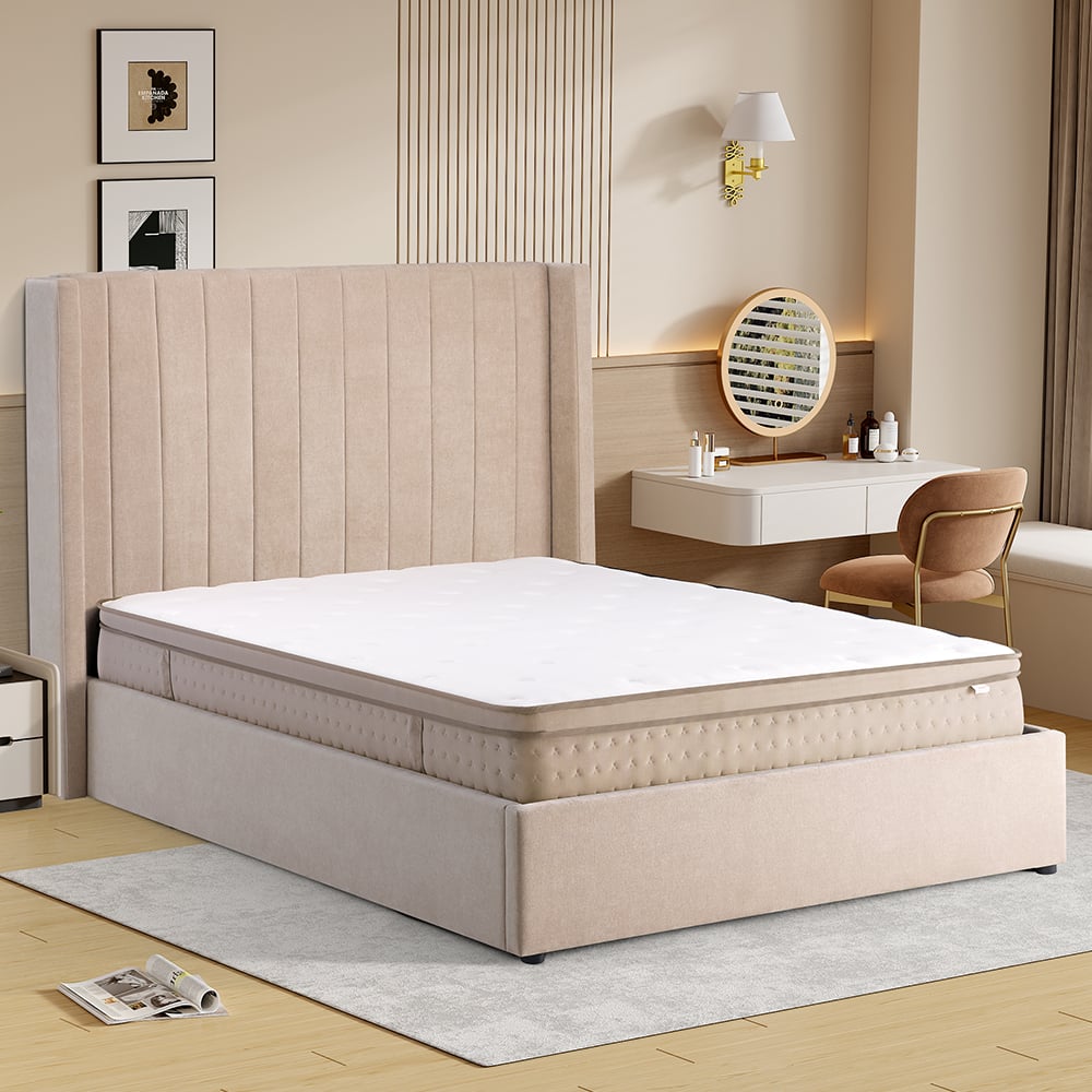 Madison Fabric Ottoman Storage Double Bed In Stone
