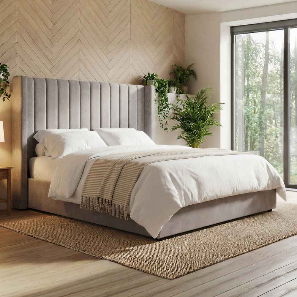 Madison Fabric Ottoman Storage King Size Bed In Grey