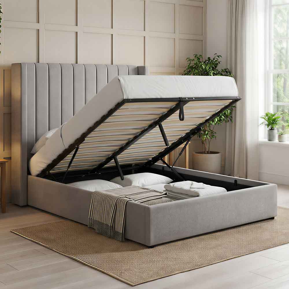 Madison Fabric Ottoman Storage King Size Bed In Grey
