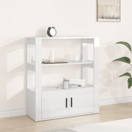 Photo of Madison high gloss shelving unit with 2 doors in white