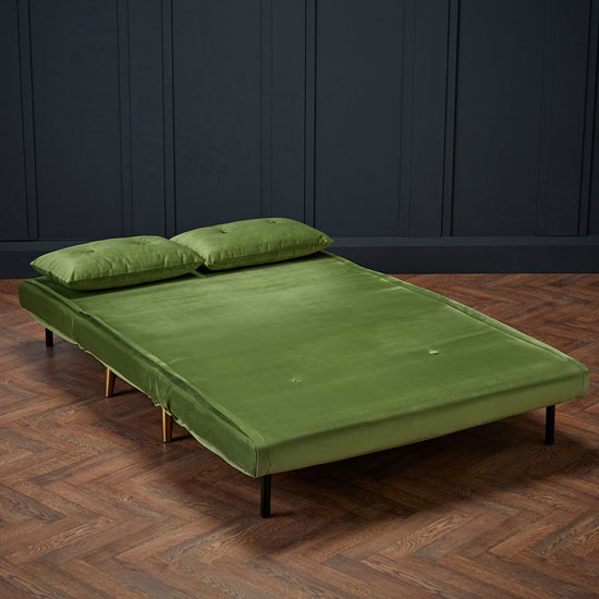 Manor Velvet Upholstered Sofa Bed In Green With Gold Legs_2