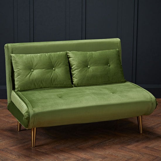Manor Velvet Upholstered Sofa Bed In Green With Gold Legs_1